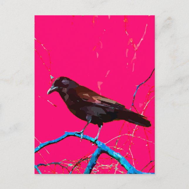 Hot Pink Raven Crow Postcard (Front)