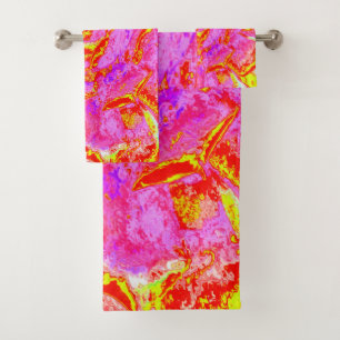Hot Pink, Red and Yellow Succulent Sedum Rosette Bath Towel Set