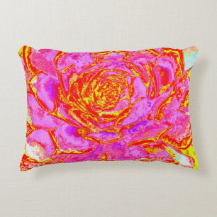 Hot Pink, Red and Yellow Succulent Sedum Rosette Decorative Cushion