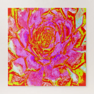 Hot Pink, Red and Yellow Succulent Sedum Rosette Jigsaw Puzzle