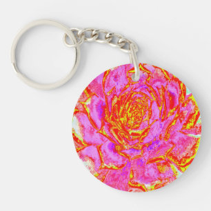 Hot Pink, Red and Yellow Succulent Sedum Rosette Key Ring