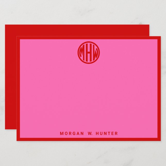 Hot Pink Red Circle Monogram Font DIY BG Thank You Card (Creator Uploaded)