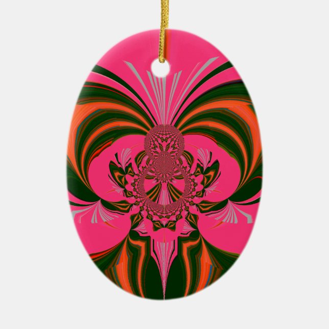 Hot Pink Red Golden Green Ceramic Tree Decoration (Front)