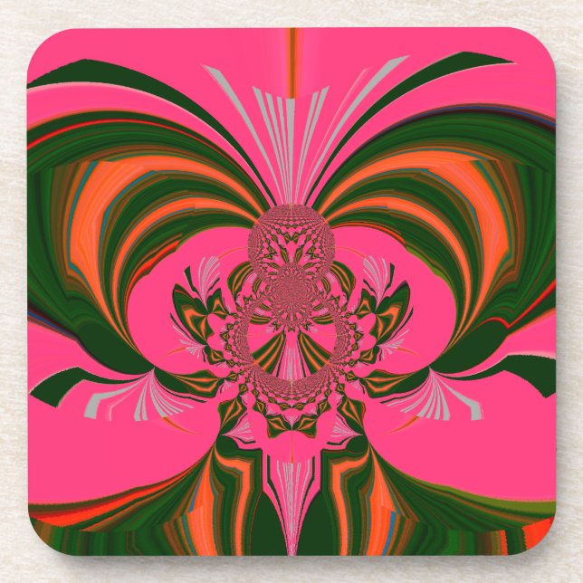 Hot Pink Red Golden Green Coaster (Front)