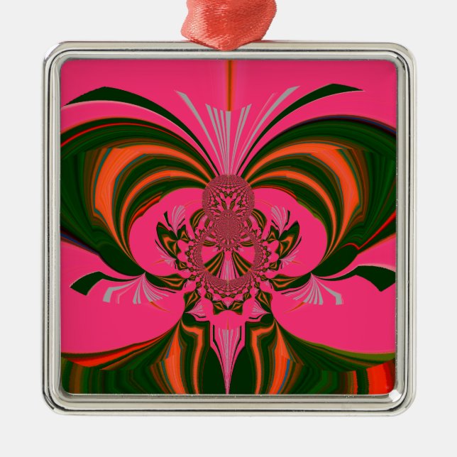 Hot Pink Red Golden Green Metal Tree Decoration (Front)