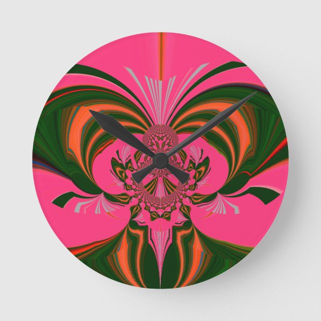 Hot Pink Red Golden Green Round Clock (Front)