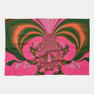 Hot Pink Red Golden Green Tea Towel