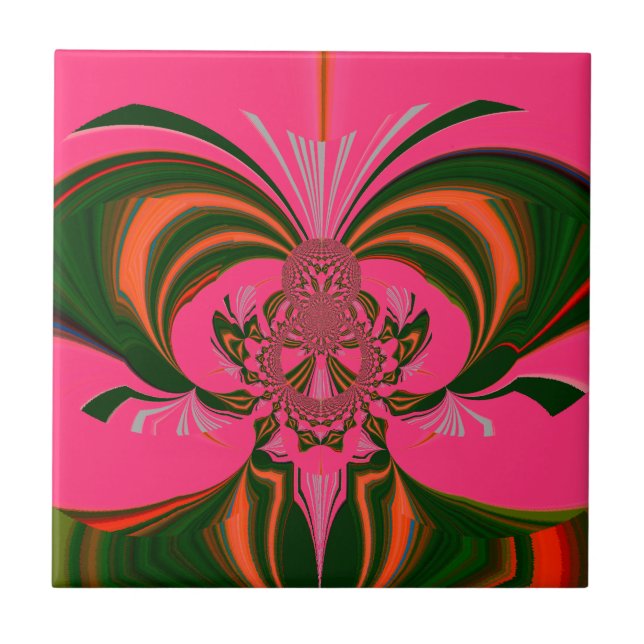 Hot Pink Red Golden Green Tile (Front)