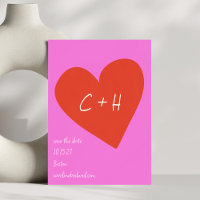 Hot Pink Red Heart Bold Initials Wedding Announce
