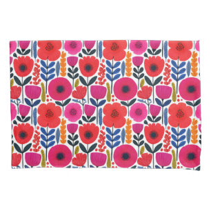 Hot Pink& Red Spring Flowers Watercolor Floral Pillowcase