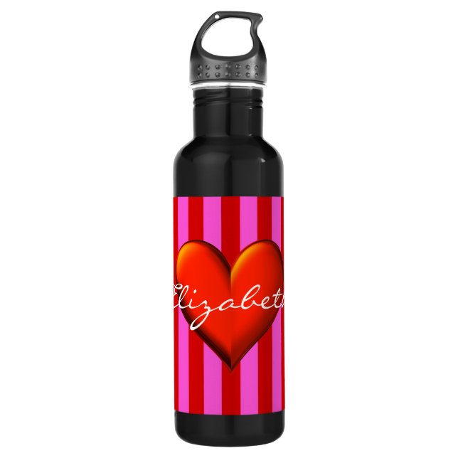 Hot Pink, Red Stripes, Red Metallic Heart Monogram 710 Ml Water Bottle (Front)