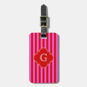 Hot Pink, Red Stripes, Red Quatrefoil Monogram Luggage Tag