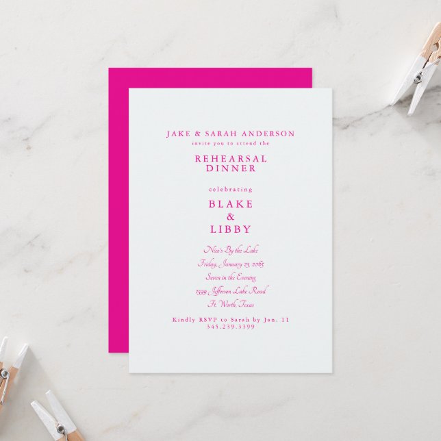  Hot Pink Rehearsal Dinner Invitation (Front/Back In Situ)