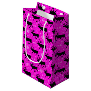 Hot Pink Reindeer and Snowflakes Pattern Small Gift Bag