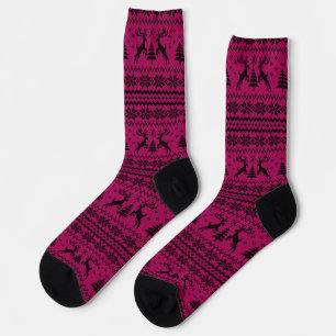 Hot Pink Reindeer Sweater Looking Christmas Socks