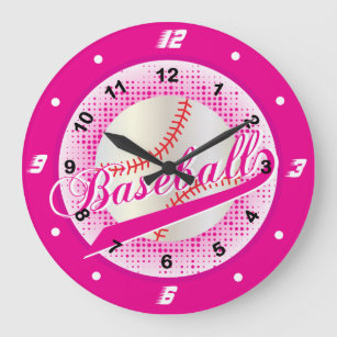 Hot Pink Retro Baseball Style Large Clock