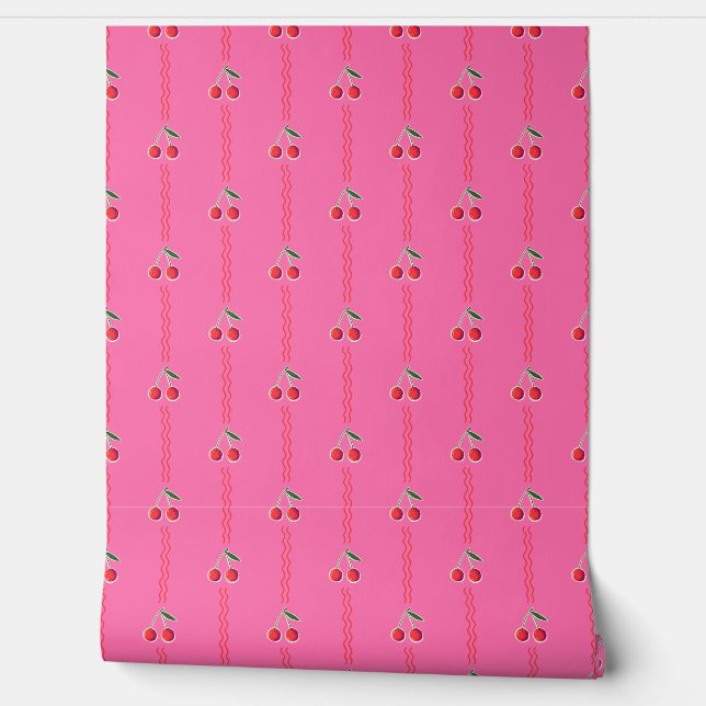 Hot Pink Retro Berry Cherry Stripes - Kitchen Wallpaper (Unrolling)
