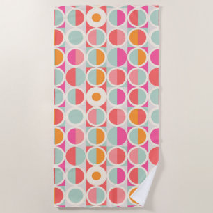 Hot Pink Retro Circle Pattern Beach Towel