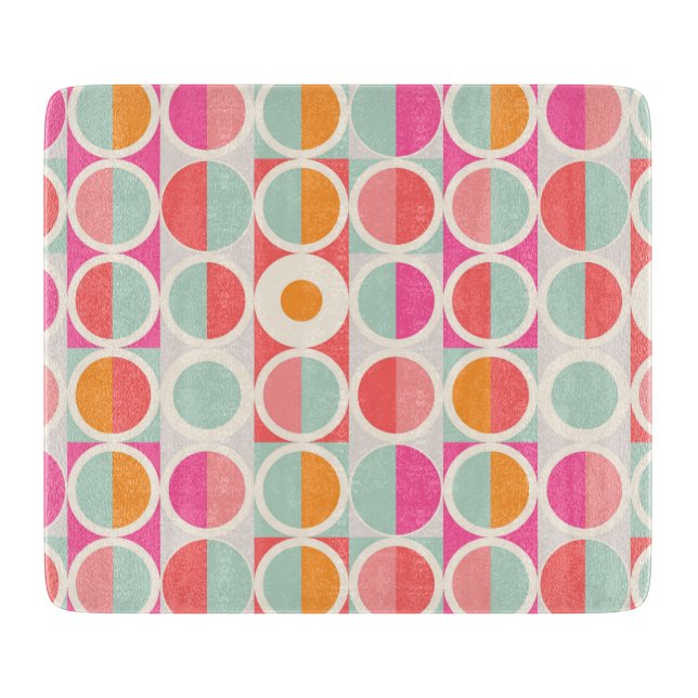 Hot Pink Retro Circle Pattern Cutting Board (Front)