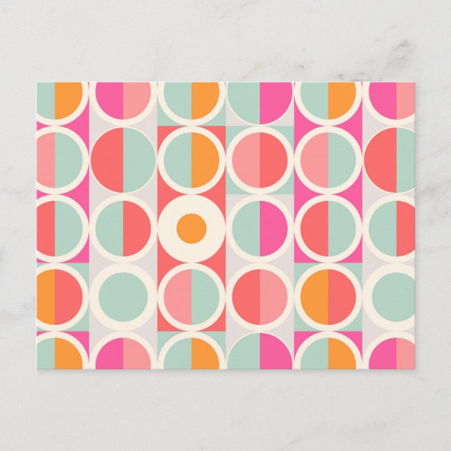 Hot Pink Retro Circle Pattern Holiday Postcard (Front)