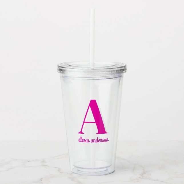 Hot Pink Retro Dolly Monogram Acrylic Tumbler (Front)