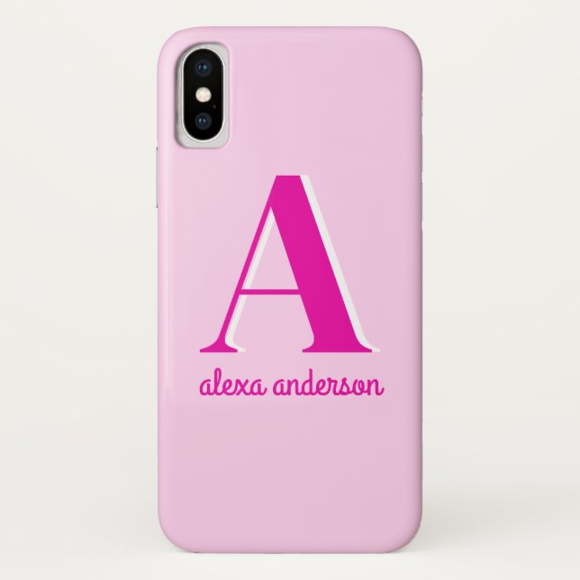 Hot Pink Retro Dolly Monogram Case-Mate iPhone Case (Back)