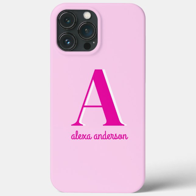 Hot Pink Retro Dolly Monogram Case-Mate iPhone Case (Back)