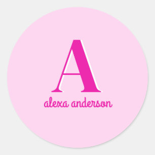 Hot Pink Retro Dolly Monogram Classic Round Sticker