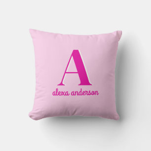 Hot Pink Retro Dolly Monogram Cushion