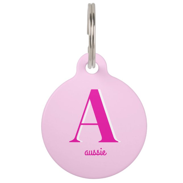 Hot Pink Retro Dolly Monogram Pet Tag (Front)