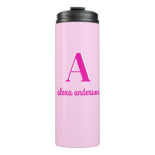 Hot Pink Retro Dolly Monogram Thermal Tumbler