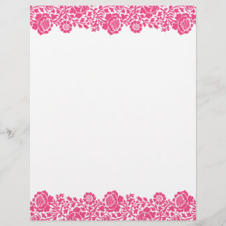 Hot Pink Retro Floral Damask Border