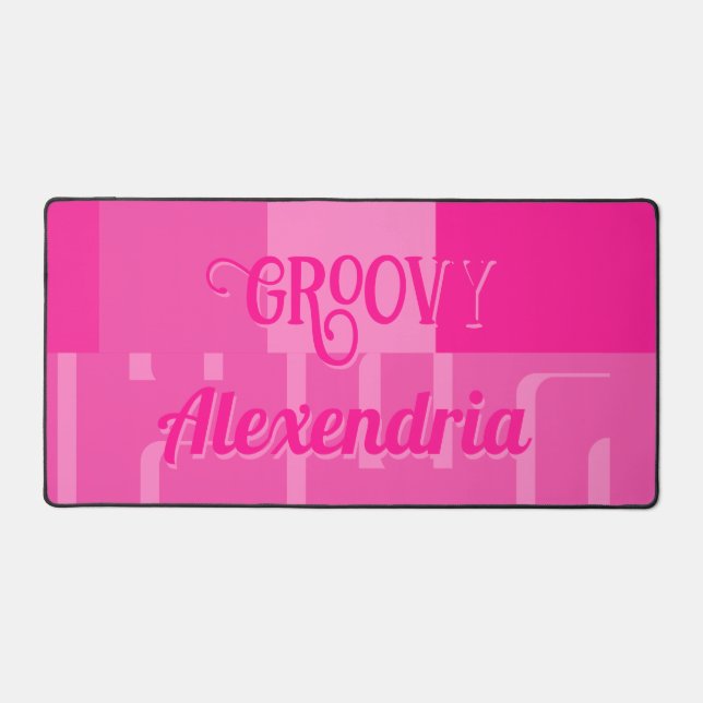 Hot Pink Retro Geometric Personalised Desk Mat (Front)