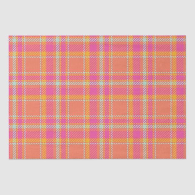 Hot Pink Retro Plaid with Orange and Blue   Tissue Paper (Front)