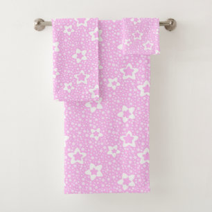 Hot pink retro polka dots with floral pattern bath towel set