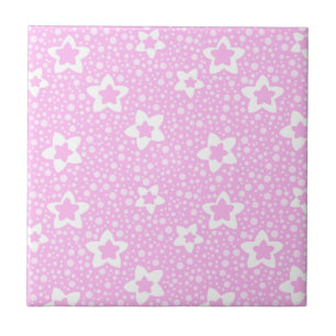 Hot pink retro polka dots with floral pattern tile