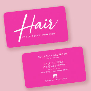 Hot Pink Retro Script Hairstylist  Business Card
