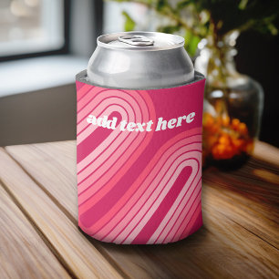 Hot Pink Retro Stripes Arch - Funky Text in White Can Cooler
