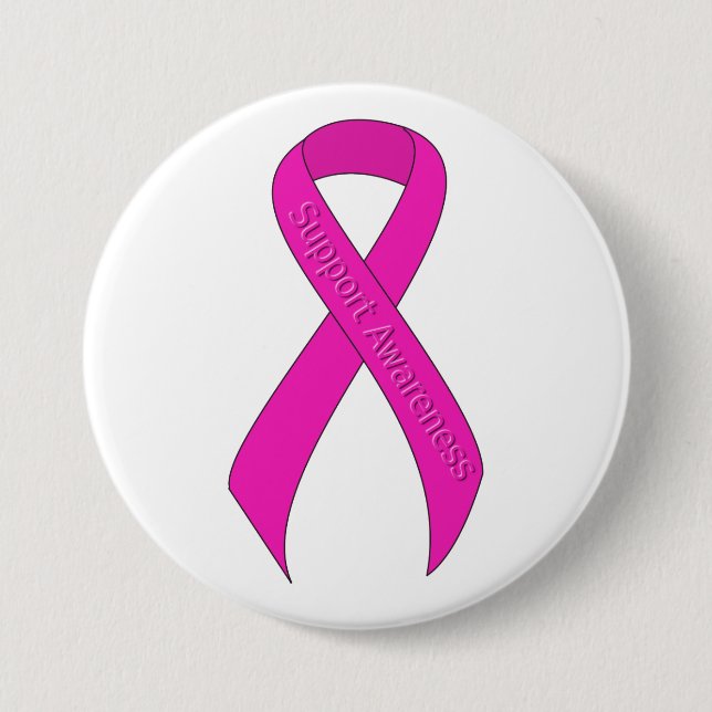 Hot Pink Ribbon Support Awareness 7.5 Cm Round Badge (Front)