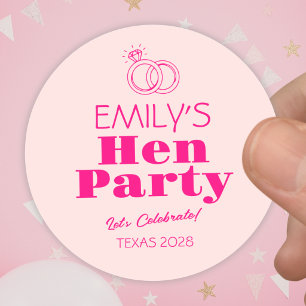 Hot Pink Rings Hen Party Classic Round Sticker