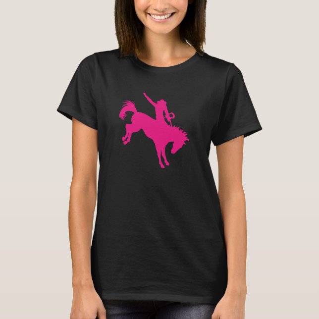 Hot Pink Rodeo Horse Riding Country Cowgirl Art T-Shirt (Front)