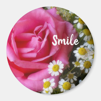 Hot Pink Rose and White Daisies Photo Magnet