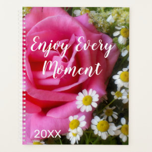 Hot Pink Rose and White Daisies Photo Planner