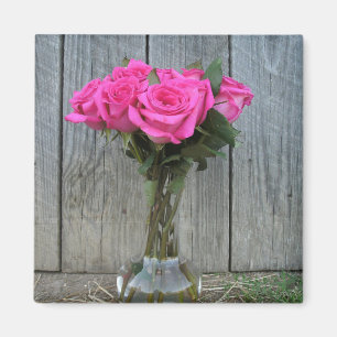 Hot Pink Rose Bouquet At The Barn Magnet