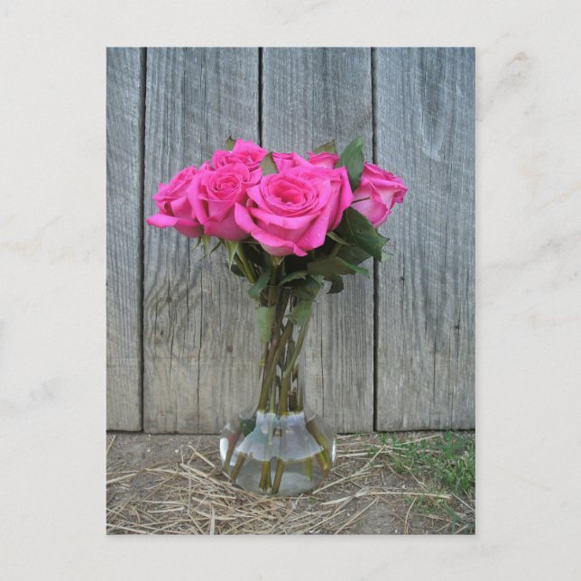 Hot Pink Rose Bouquet At The Barn Postcard (Front)