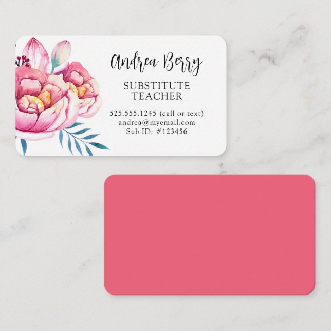 Hot Pink Rose  Business Card (Front/Back)