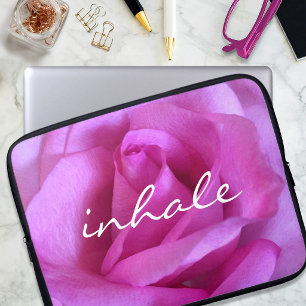 Hot Pink Rose Photo Inhale Quote Modern Simple  Laptop Sleeve