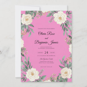 Hot Pink Rose Wedding Invitation