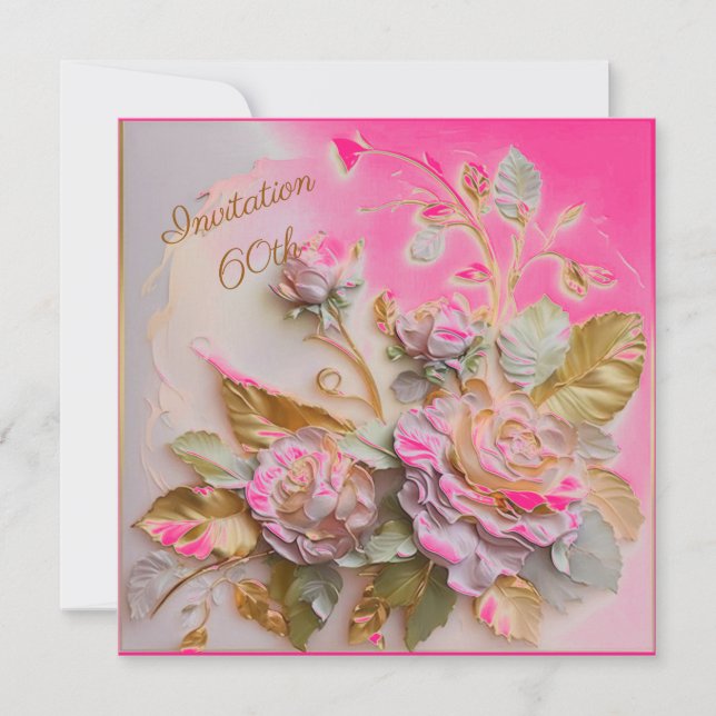 Hot Pink Rosegold Roses  60th Save The Date (Front)