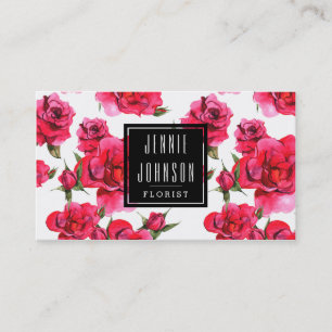 Hot Pink Roses Floral Modern Business Card